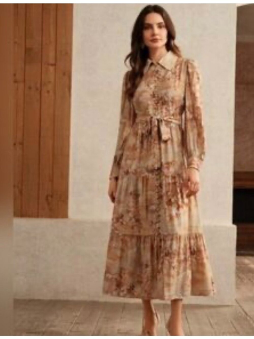 Anewsta Women’s Floral Button Front Tiered Long Sleeve Maxi Dress Size L